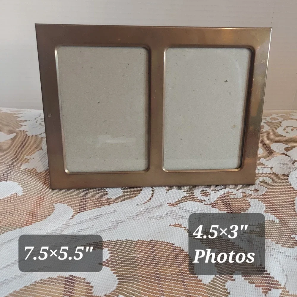 Vintage Penco Brass Double Picture Frame 7.5x5.5 Tabletop Easel Gold MCM Hong Ko
